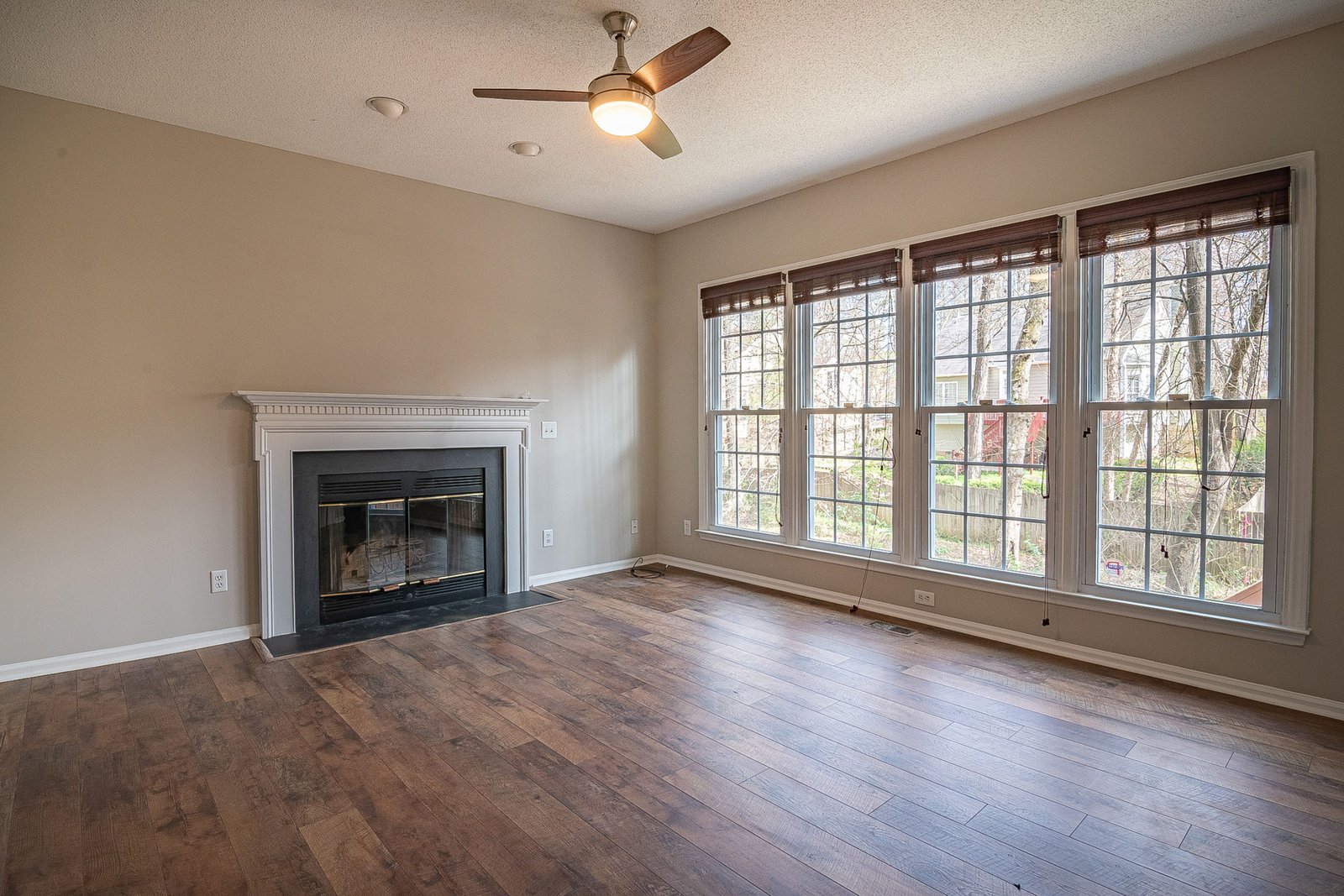 Hardwood project — living room with fireplace